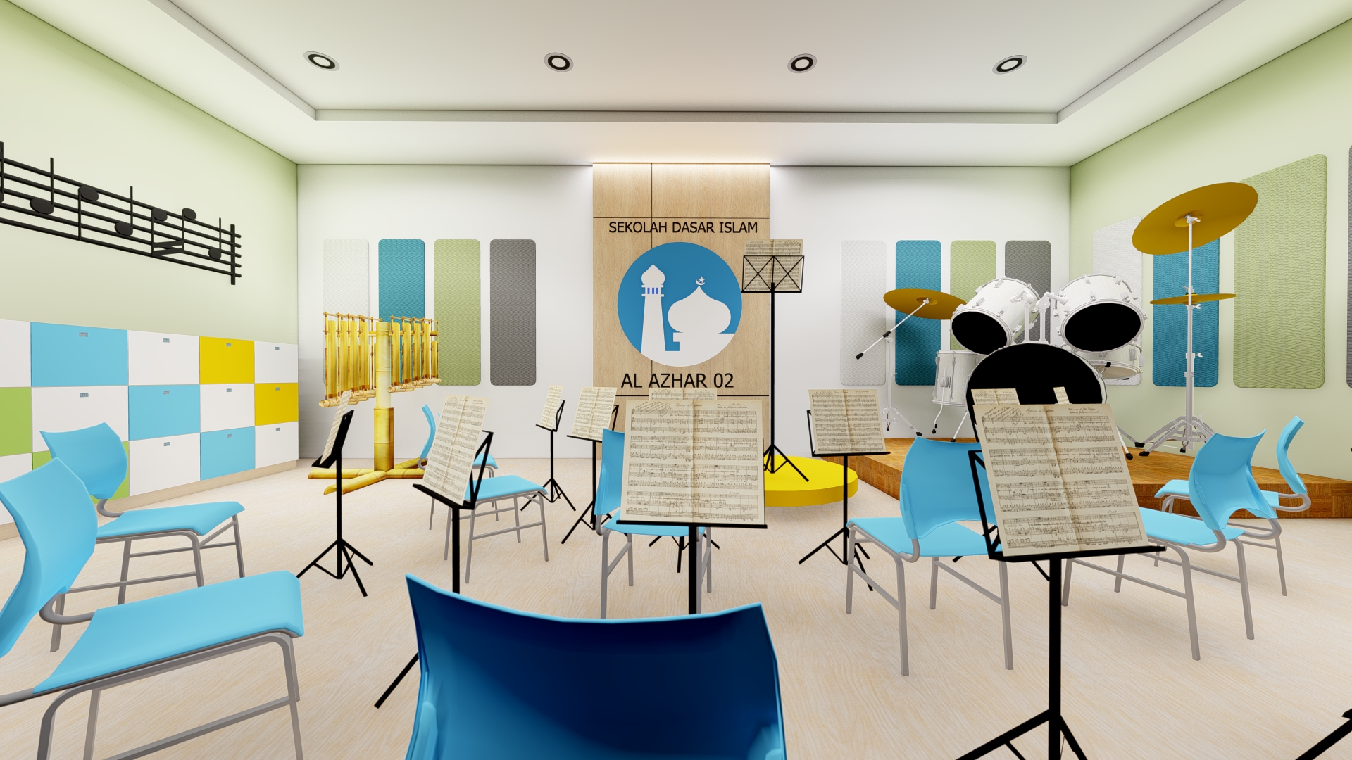 Paket Finishing Acoustic Interior + Peredam Ruangan Kelas Musik SD Islam Jakarta